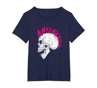 Punk Rocker Skull Head with Antifascist Lettering As Mohawk Camiseta, Mujer Tallas Grandes, Azul Marino, 2XL Grande