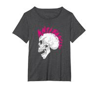 Punk Rocker Skull Head with Antifascist Lettering As Mohawk Camiseta, Mujer Tallas Grandes, Jaspeado Oscuro, 3XL Grande