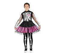 Punk Skeletrina Esqueleto disfraz niña (Talla 7-9 años) con pantimedias estampadas
