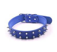 Punk Style Dog Collar with Spikes | Adjustable PU Leather Studded Collar for Medium/Large Dogs | Rivet Decor Fashion Pet Accessory (Blue)