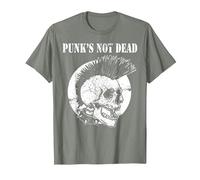 Punk's Not Dead Concierto de Punk Rock Regalo de Calavera Camiseta, Hombre, Verde Militar Jaspeado, M
