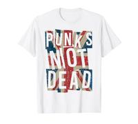 Punks Not Dead - Vintage - UK London Flag - Punk Is Not Dead Camiseta gráfica económica, Hombre, Blanco, L