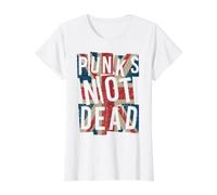 Punks Not Dead - Vintage - UK London Flag - Punk Is Not Dead Camiseta gráfica económica, Mujer, Blanco, M