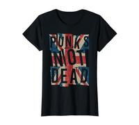 Punks Not Dead - Vintage - UK London Flag - Punk Is Not Dead Camiseta gráfica económica, Mujer, Negro, M