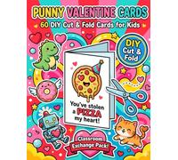 Punny Valentine Cards: DIY Coloring Book for Kids with 60 Funny Cut and Fold Greeting Cards for School Classroom Exchange - Dinos, Food, Animals & More (TinyJoy Kids Valentine Collection)