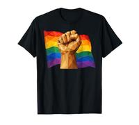 Puño geométrico de Bandera arcoíris bajo empoderamiento de poliéster Camiseta