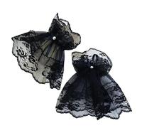 PuñOs De Encaje 2 pares de guantes encaje huecos for mujer, mangas brazo con lazo, sin dedos, puños muñeca Para Mujer(Black 1)