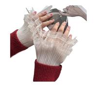 PuñOs De Encaje 2 pares de mangas falsas malla corta for muñeca, puños falsos decorativos for novia y boda, elegantes guantes sin dedos tul elástico Para Mujer(White)