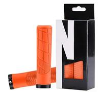 Puños de manillar de bicicleta de montaña con sistema de bloqueo de aluminio y TPR texturizado para un mejor manejo en irregularidades (naranja)