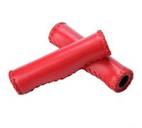 Puños de manillar de bicicleta de piel sintética suave con acolchado de esponja cómodo, extremos cosidos a mano a prueba de polvo para manillar de bicicleta de 22 mm, marrón claro, 1 par (rojo)