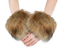 Puños de Piel Sintética, Puños de Piel para Mangas Invierno Calentadores de Brazos Cortos y Peludos Estiramiento Piel Artificial Calentadores de Muñeca para Mujeres Niñas Disfraz (Marrón)