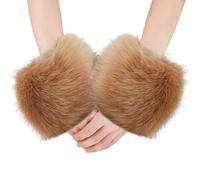 Puños de Piel Sintética, Puños de Piel para Mangas Invierno Calentadores de Brazos Cortos y Peludos Estiramiento Piel Artificial Calentadores de Muñeca para Mujeres Niñas Disfraz (Café)