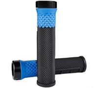 Puños de silicona para manillar con anillos de bloqueo de aluminio diseñados para mitigación de golpes y manejo fiable para casos de uso de bicicletas de montaña (azul y negro)