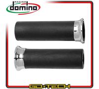 Puños Dominó Custom Moto Vintage Negro Con Brida Cromo Universales Perforado
