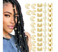 Puños para el cabello - 40 piezas de anillos para cabello de metal dorado y plateado | Cuentas para rastas, pinzas para trenzas y accesorios de joyería para el | Set de HairCuff hueco para