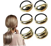 Puños para el cabello dorados, 6 piezas de 3 estilos de arco y lazo de metal ovalado, puños de moda, lazos elásticos creativos, de cola de caballo dorados, accesorios elegantes para mujeres y