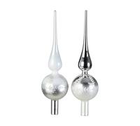 Punta de cristal para árbol de Navidad, 31 cm, 1 unidad, surtidos, con adornos y degradado, soplado a mano, decoración para árbol de Navidad, color plateado y blanco