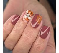 Punta De Larga Duración Presione En Las Uñas Diseños Ardilla Arce Instalación Rápida Postizas Para Eventos Diarios 24 Piezas Rojo Marrón Presione En Las