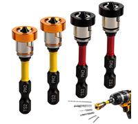 Puntas Atornillador PH2 50 mm, Juego de 4 Puntas Magnéticas con Vástago Hexagonal 1/4", Punta para Pladur con Tope de Profundidad, Compatible con Atornillador para Placas de Yeso