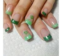 Puntas De Uñas Cuadradas Pegamentos Falsos Para Pegar En Día De Patricio Pegamentos Acrílicos Artificiales Para Mujeres Transparentes