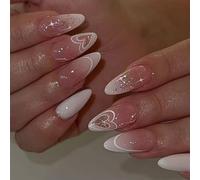 Puntas de uñas postizas de almendra con pegamento en palo, para mujeres y niñas, regalo de San Valentín
