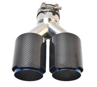 Puntas Escape Silenciador Tubo De Escape Acero Púrpura Fibra Carbono Brillante Doble Punta Del Silenciador Longitud Igual Parte Media(60-89 blue)