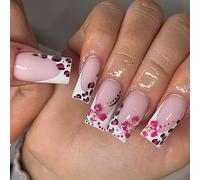 Puntas Francesas Cuadradas Pegamento Para Uñas Postizas En Sobre Flores Prensa Sobre Uñas Postizas Artificiales Para Diseño De Mujer