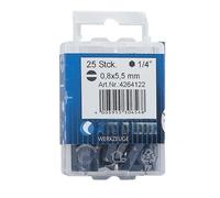 Puntas Planas de 25 mm, en estuche plástico, ideales para fijar elementos y realizar trabajos de precisión en diversas superficies.