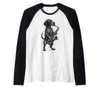 Puntero alemán de pelo corto jugando saxofón jazz música perro Camiseta Manga Raglan
