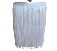 Puntilla de Flecos Falda Decorativa, Lote de 10 yardas de 30 cm de largo de borlas de poliéster con flecos de encaje africano for coser accesorios de ropa de vestir latinos(White,5yards)