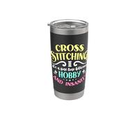 Punto de cruz con texto en inglés "It's A Fine Line Between Sewing" Vaso térmico de acero inoxidable de doble pared
