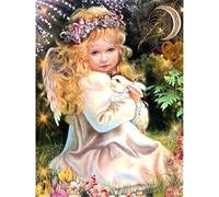 Punto De Cruz Paisaje, Kit Punto De Cruz Con Hilos Y Tela Esquemas Tela Impresa, Chica Ángel Y Conejito Patrones Cuadros Para Hacer En Punto De Cruz Kit Completo Hilo Y Tela Contado Principiantes Ni