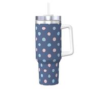 Puntos de crayón sobre fondo azul marino,Botella de agua de acero inoxidable con asa para bebidas frías y calientes de 40 oz.