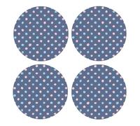 Puntos de crayón sobre Fondo Azul Marino,Posavasos Redondos de Corcho MDF, Almohadilla para Tazas, Juego de 4 Posavasos para Bebidas