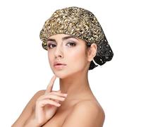 Puntos dorados negros con brillo dorado,Gorro de dormir de satén ajustable para adultos, de seda, elástico, para dormir, para mujer