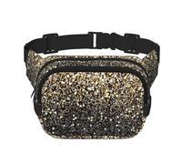Puntos Dorados Negros con Brillo Dorado,Riñonera Cuadrada de Doble Capa, Bolso de Viaje, Bolso Informal para el Pecho.
