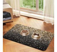 Puntos Dorados Negros con Brillo Dorado,Tapete para Comida de Mascotas, manteles Individuales de Cuero sintético para Gatos y Perros,40x60cm