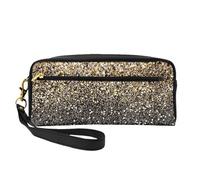 Puntos Dorados Negros con Purpurina Dorada, Bolsa de Maquillaje Bolsa de cosméticos Bolsa de Aseo de Viaje portátil Estuche de Cuero para Mujeres y niñas