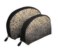 Puntos Dorados Negros con Purpurina Dorada, Bolsa de Maquillaje de Concha, Monedero pequeño para Mujer, Bolsa de artículos de tocador, Bolsa de cosméticos, 2 Piezas