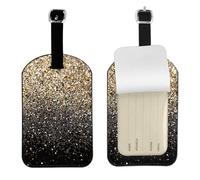Puntos dorados negros con purpurina dorada,Etiquetas de equipaje de cuero sintético con nombre, etiquetas de viaje duraderas, 2 unidades