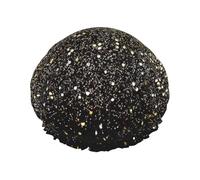 Puntos dorados negros con purpurina dorada,Gorro de ducha, gorro de noche, gorro de baño elástico impermeable de doble capa, reutilizable para el cabello.