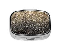 Puntos dorados negros con purpurina dorada, Pastillero cuadrado para bolsillo o monedero, pequeño contenedor de pastillas, organizador de pastillas de viaje