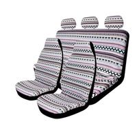 Punxdda Fundas Asiento Juego Completo Fundas Asiento Coche A Rayas con Almohadillas Cinturón Seguridad Funda Volante Fundas Asiento Universales Lavables Coches Funda Coche Asientos(Pink White)
