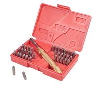 Punzón acero PandaHall élite de acero con letras y números: alfabeto de la A a la Z y números del 0 al 9, de 1,5 mm; 36 piezas, sellos color negro, Set With Handle, 2,5 mm