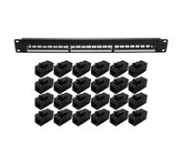 Puooifrty 19 Pulgadas 1U gabinete Rack Paso a través de 24 Puertos CAT6 Panel de conexión RJ45 Puerto de Contacto (RJ45 Puerto de Contacto) Modular
