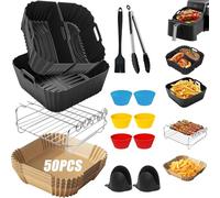 Puosike 19-23CM Accesorios Freidora de Aire para COSORI 4,7L/5,5L/6L/6,2L/6,4L, Cecotec 5,5L/6L/7,6L, Cuadrado Molde Silicona Freidora de Aire, Rejilla Multiusos