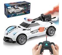Pup Go Coche acrobático de Control Remoto para niños a Partir de 3 años con Luces LED y Spray. Coche de policía High Speed 3 4 5 6 7 Nifos Ninas(Blanco)