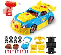 Pup Go Coche Desmontable para Niños 3+ Años, Deas Regalos Navidad, Kit Construcción 30 Piezas con Taladro Eléctrico, Juguete Educativo con Luces LED y Sonidos, Incluye 4 Tornillos Repuesto (Amarillo)