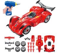 Pup Go Coche Desmontable para Niños 3+ Años, Juguete F1 de 24 Piezas con Taladro Eléctrico, Kit Construcción Carrera Luces LED y Sonidos, Coches Juguete mas Vendidos, Regalo Ideal para Niños (Rojo)