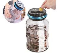 Pup Go Hucha Electronica Digital con Contador y Pantalla LCD, 1.8L Gran Capacidad, Transparente Grande XXL Cuenta Monedas Euro, Caja de Ahorro de Dinero Original para Niños, Niñas y Adultos